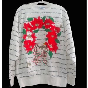 Vintage Holiday Puffy Graphics Christmas Pullover Sweater Granny Core